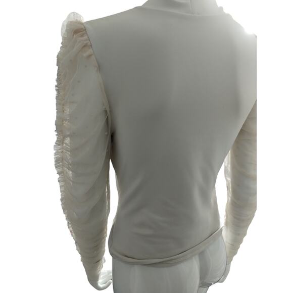 Intimately Free People Women's Creme V-Neck Mesh Sleeve Whimsical Top size Small - Picture 3 of 12